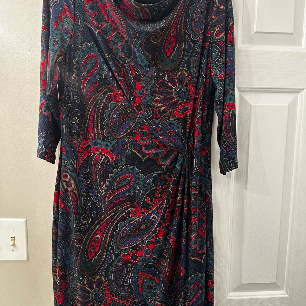 Ralph Laureen Paisley Print Dress in Navy and Red